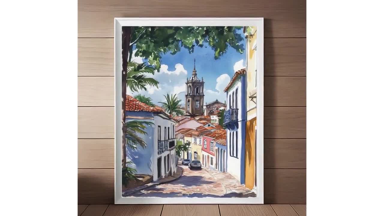 サルバドール・デ・バイーアの水彩画アートプリント：ブラジル旅行