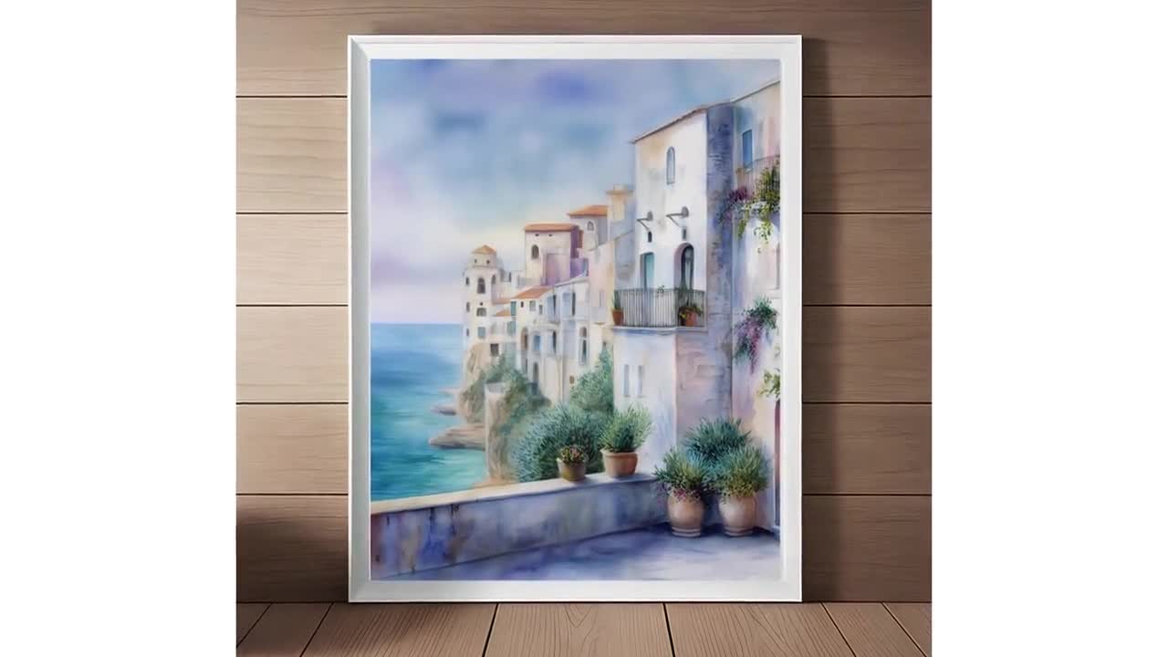 スペルロンガ イタリア 水彩画：イタリア・リヴィエラ沿岸の街並み