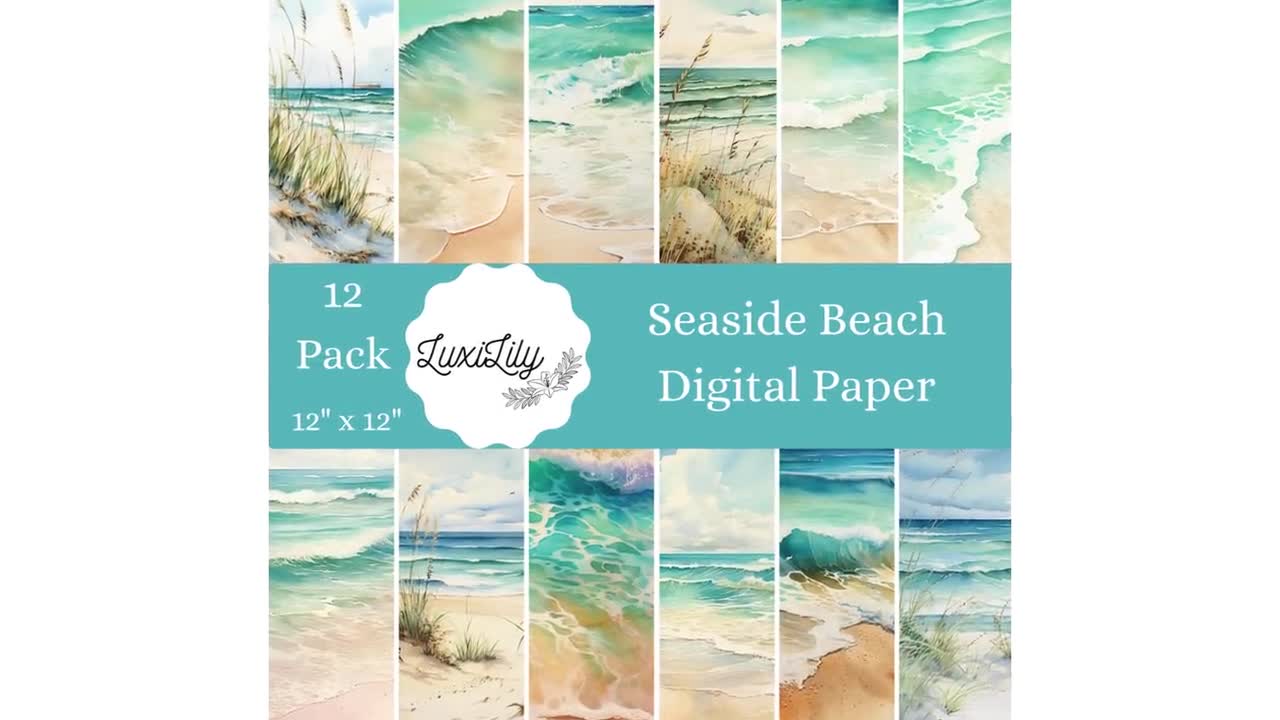 Beach Digital Paper Aqua Watercolor Seascapes Summer