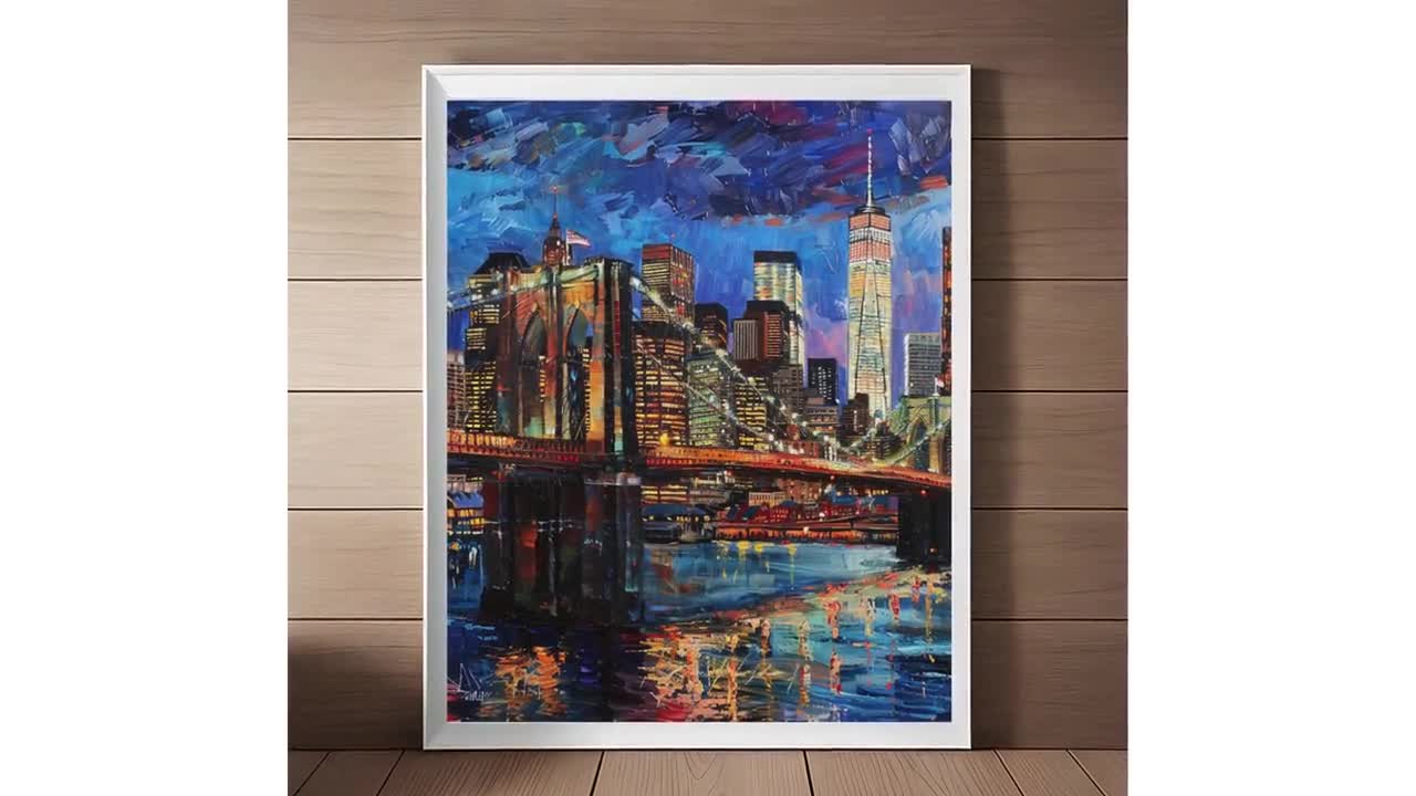 マンハッタンの都市景観の絵画アートプリント、油絵のニューヨークの