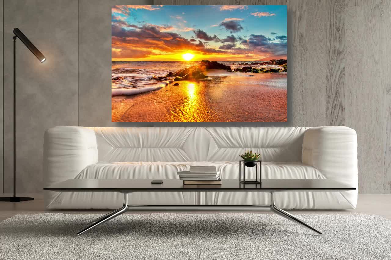 Maui Sunset Beach Acrylic Glass Wall Art: Coastal Seascape Decor
