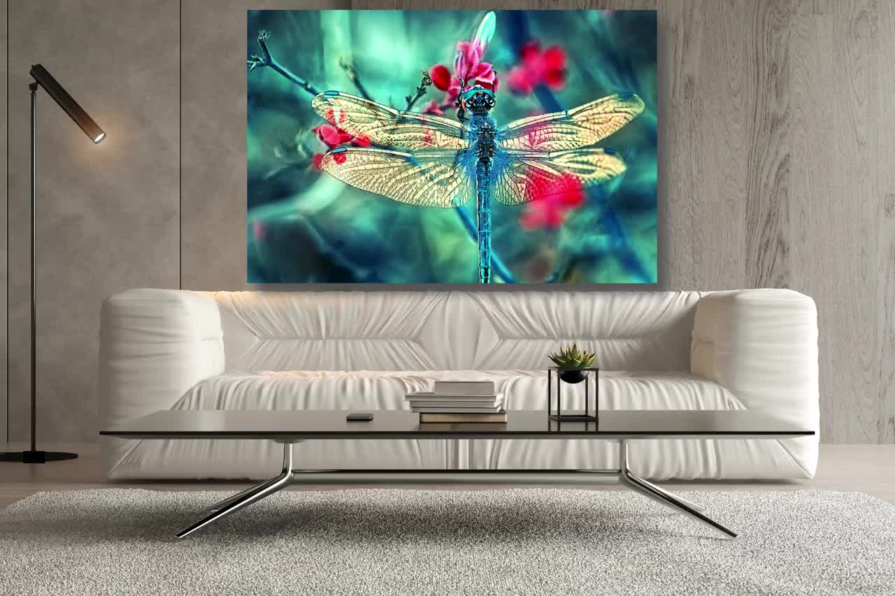  Ambesonne Dragonfly Wall Art with Frame, Wild Grass and  Dragonflies in Exquisitely Growing Lawn Herb Bush Rural Pattern, Printed  Fabric Poster for Bathroom Living Room Dorms, 35 x 23, Pale Green