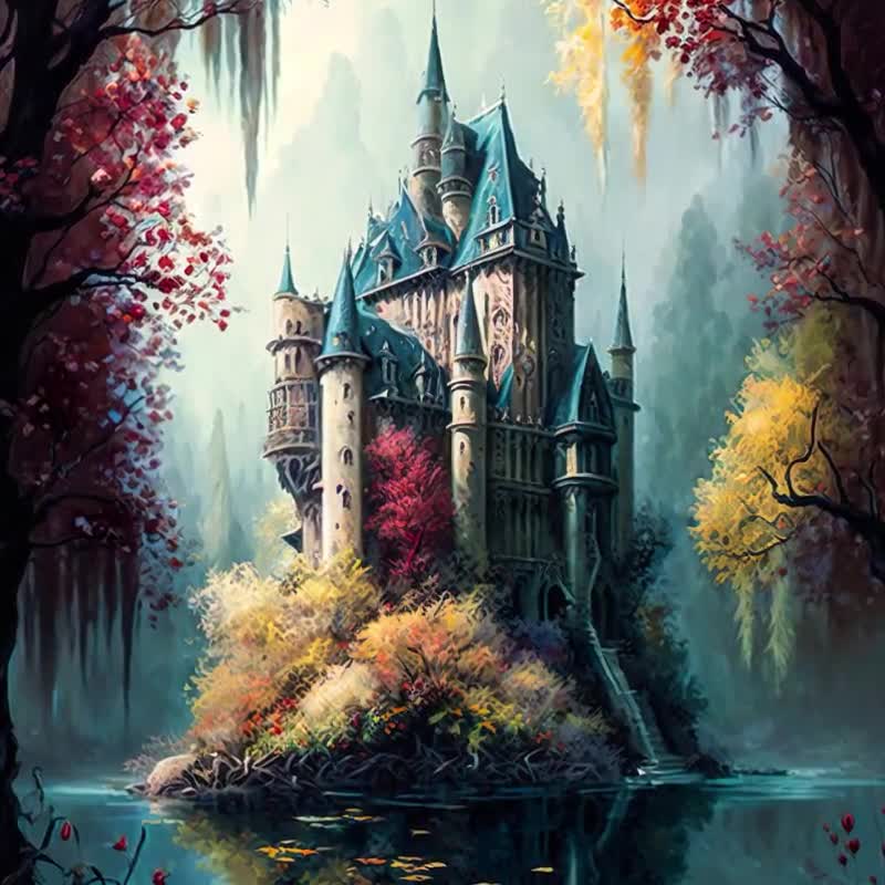 Dark Gothic Castle Fantasy Landscape Framed Wall Art Picture Print A3