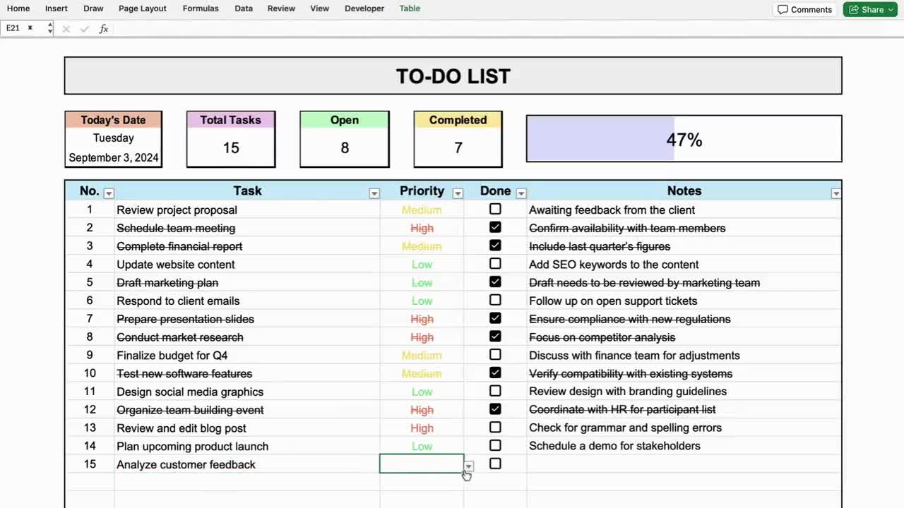 Digital Todo List Excel Template Simple To Do Spreadsheet Task Tracker  Excel Sheet Checklist Priorities Checkboxes Instant Download