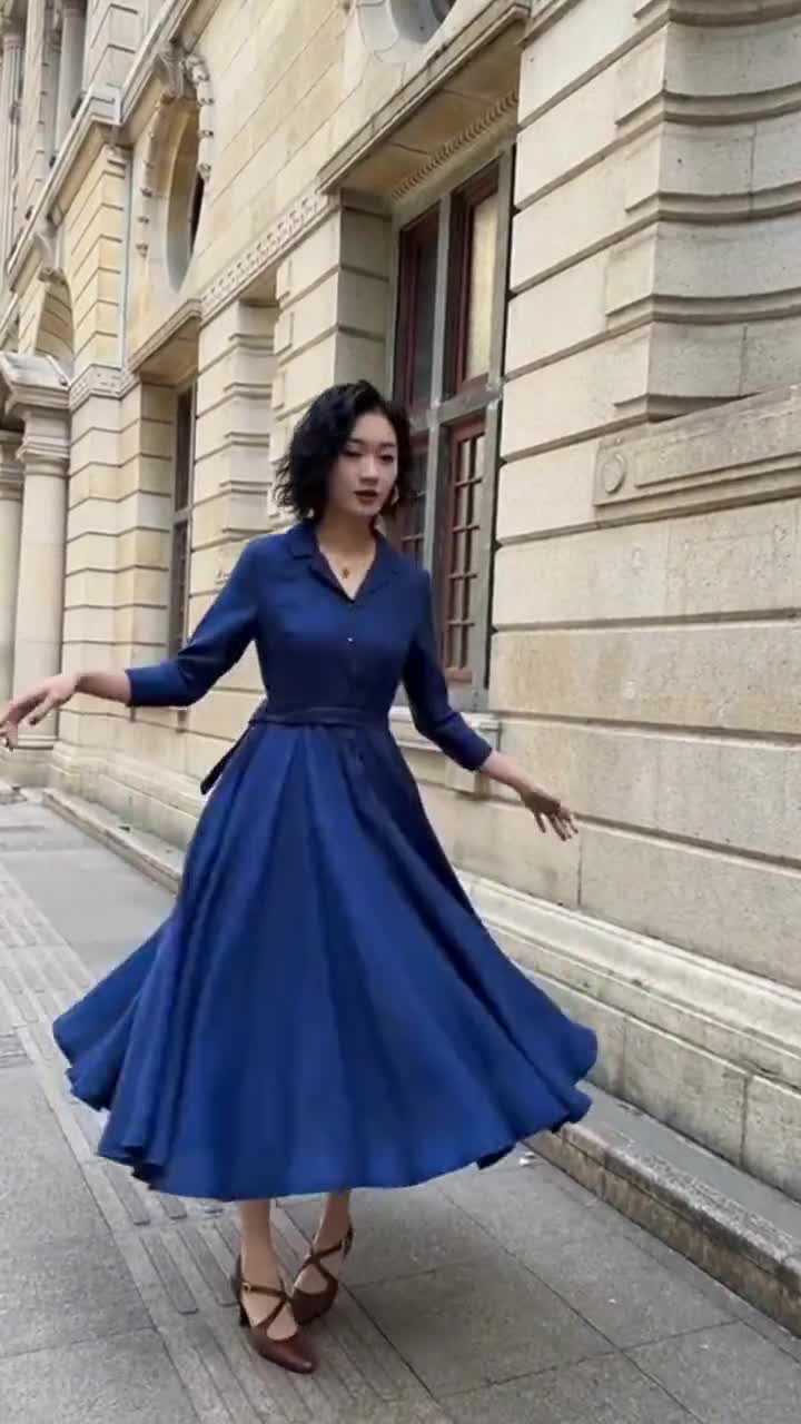 PALINDA Abito Elegante A Righe Con Cintura E Tasche - Donna - Maniche Corte - L Blu - 5
