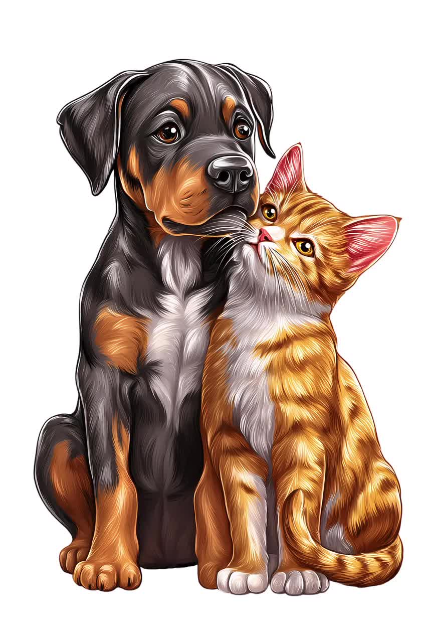 猫と犬の友情クリップアート - かわいいペットの仲間PNGバンドル、透明