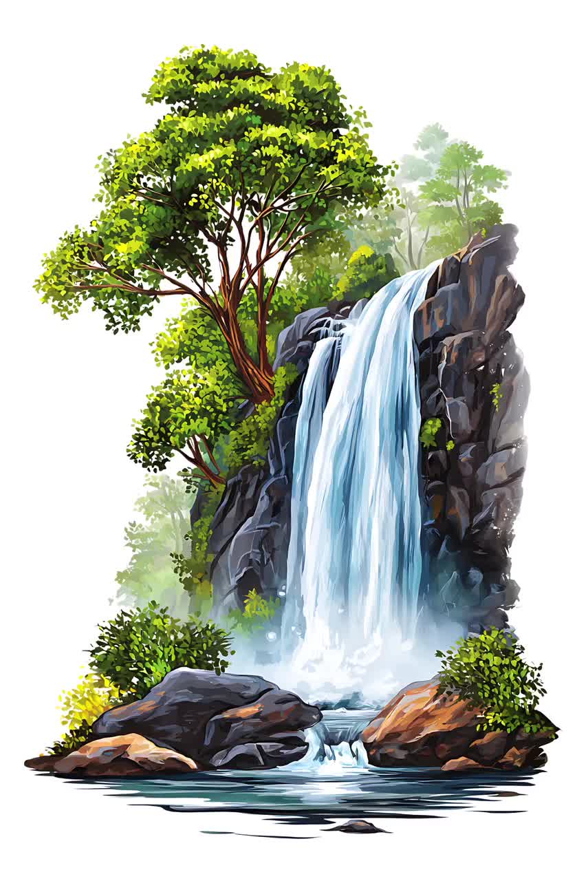 滝のクリップアート：自然風景のPNGイラスト（デジタルダウンロード