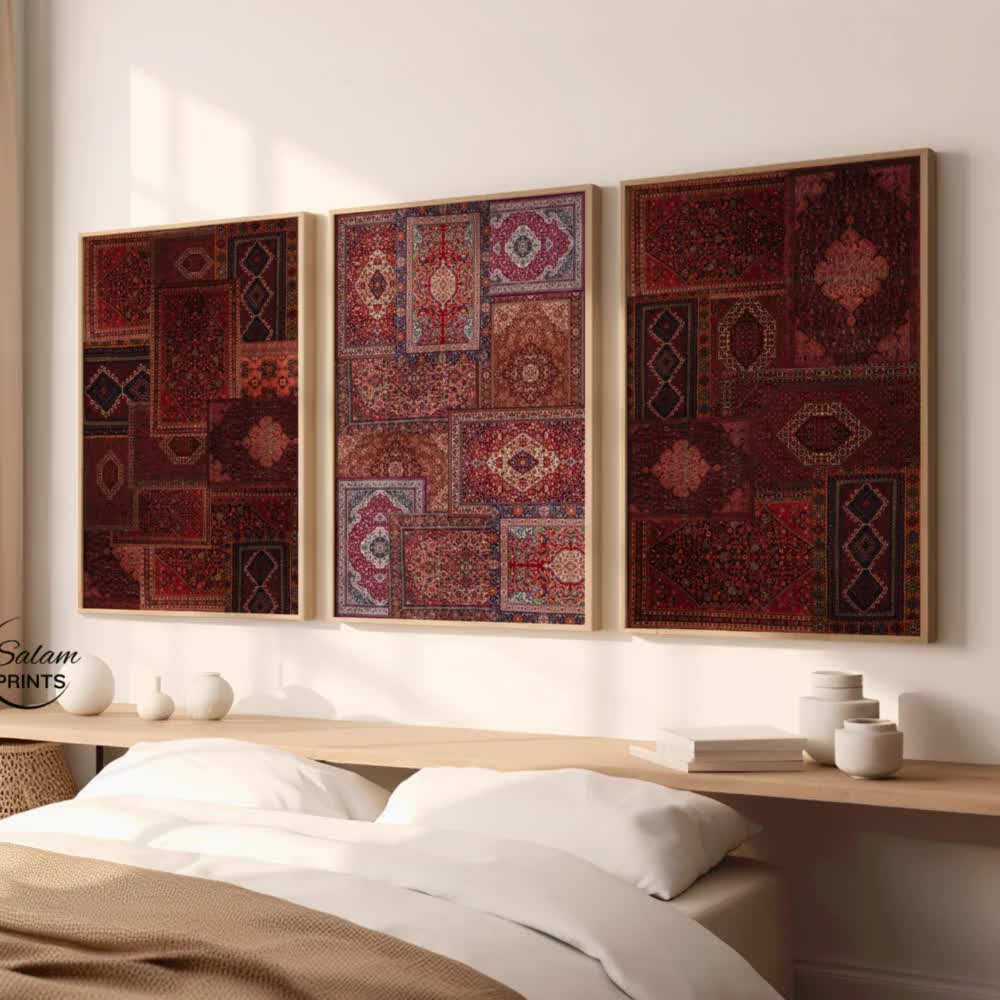 Set of 3 Persian Rug Collage Wall Art Prints, Viral Bohemian Carpet Inspired Digital Download Art,Trending Vintage Oriental Tapestry Digital video poster