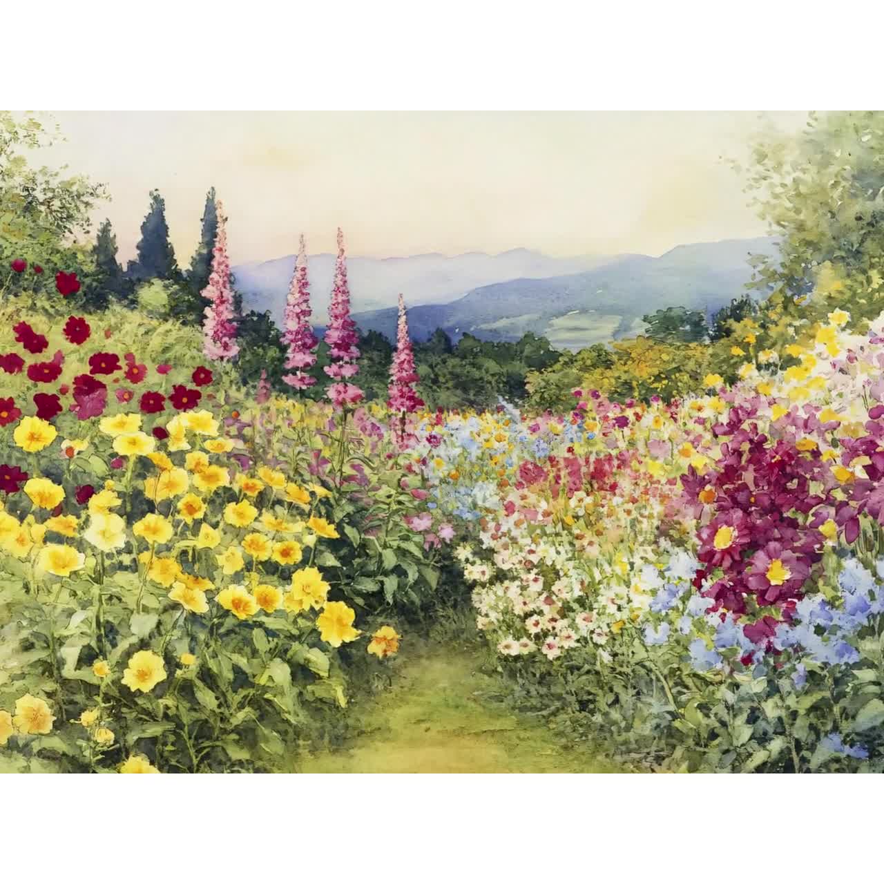Tableau Toile Galerie - Étang D'Eau Art Floral Et Fleur - Style Cottage Anglais