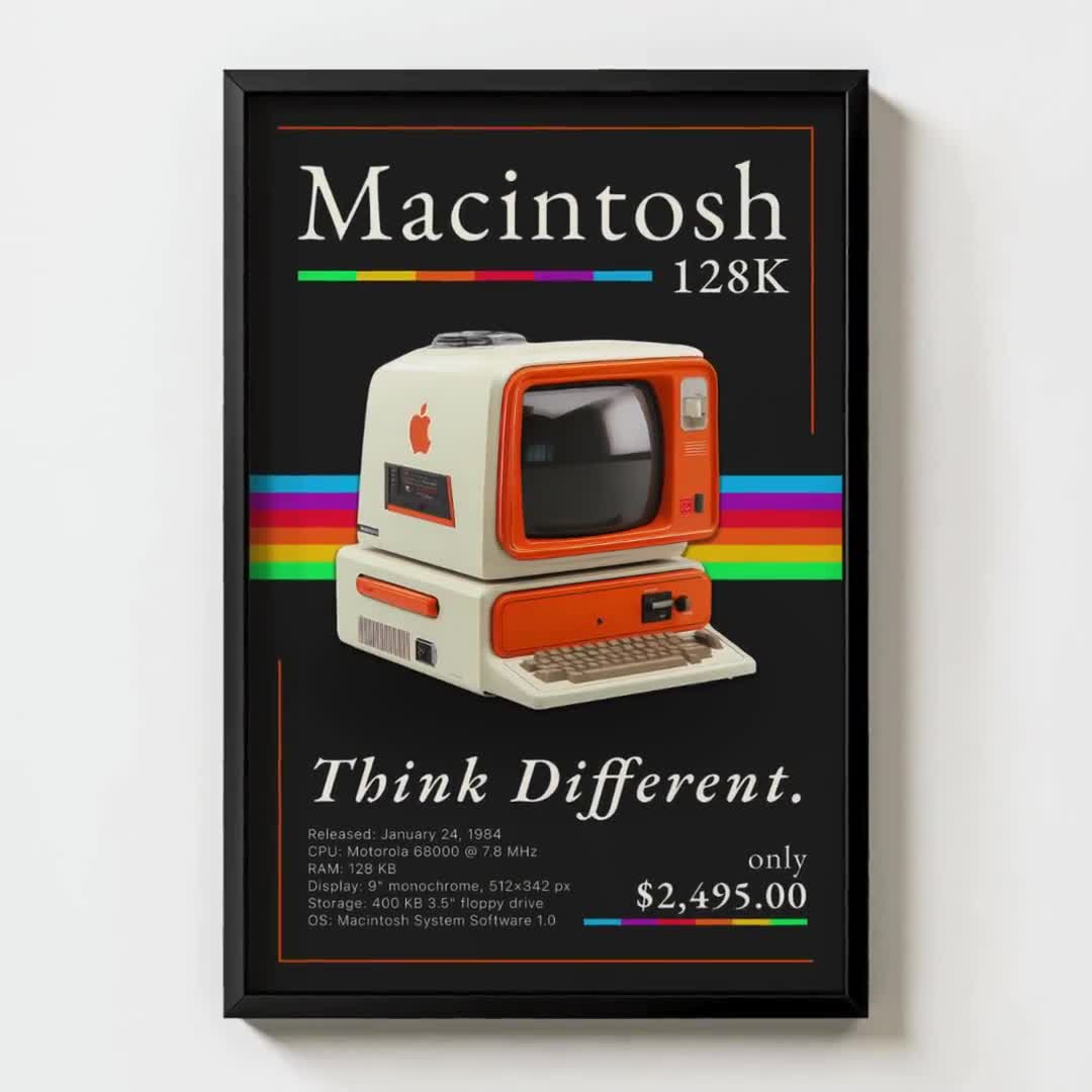 Retro Macintosh 128K Print: 80s Tech Poster, Think Different