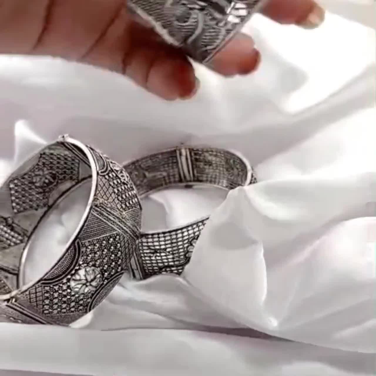 Oxidized Silver Indian Bangle: Ethnic Floral Cuff Jewelry - Etsy