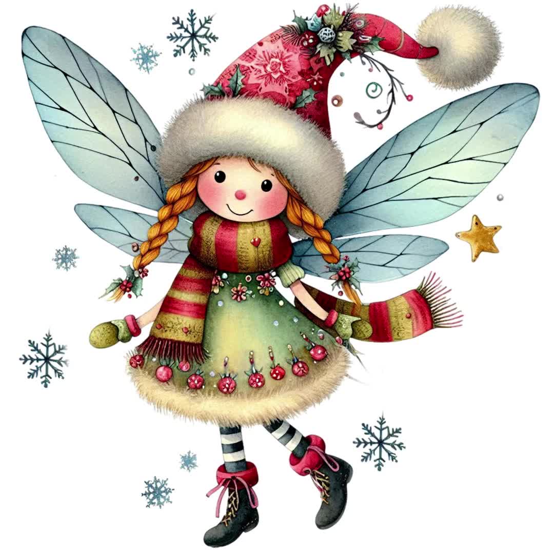 クリスマスの妖精のクリップアートセット、24個のPNG/JPG、かわいい