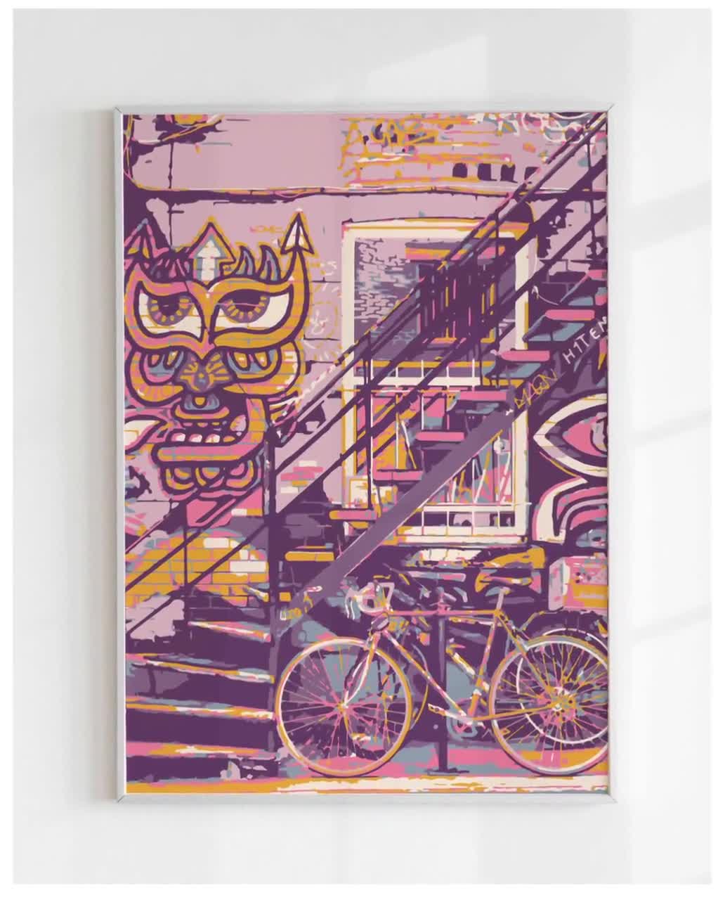 グラフィティ自転車アートプリント：カラフルな都会のポップアート