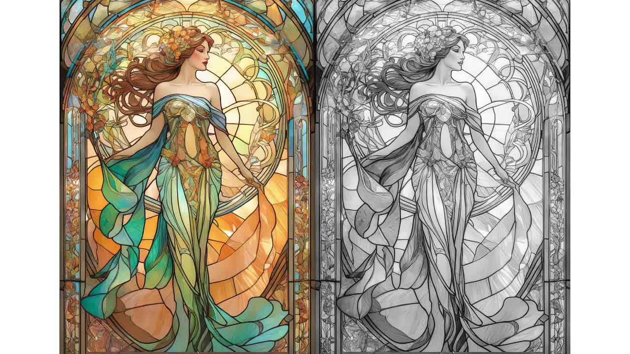 Alphonse Mucha Stained Glass Coloring Book: Art Nouveau Portraits