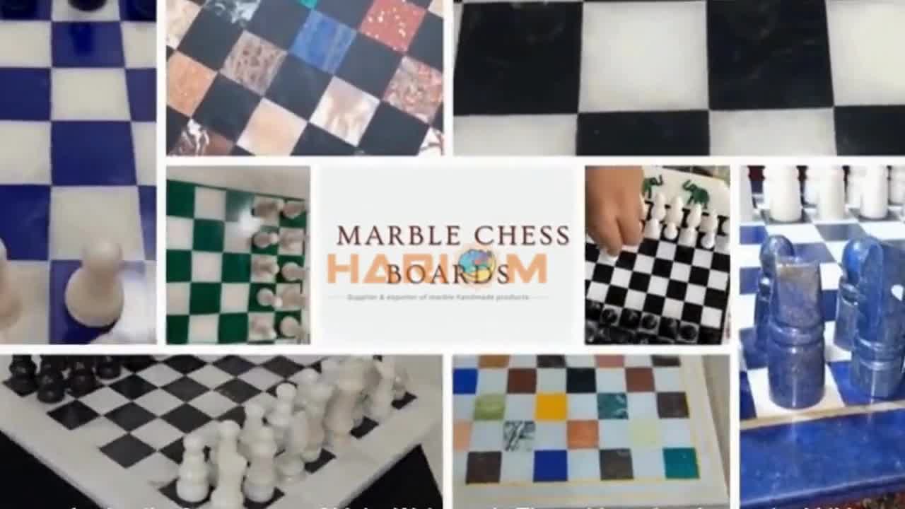 黒大理石のチェステーブルトップ：マザーオブパールの象嵌細工、手作り