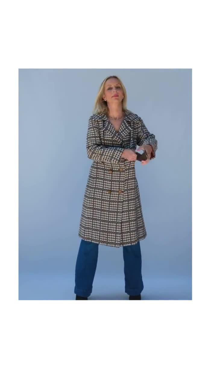 RARE Vintage ADELE SIMPSON COAT Women's CHECKER PLAID LONG VELVET COLLAR Size shops 8