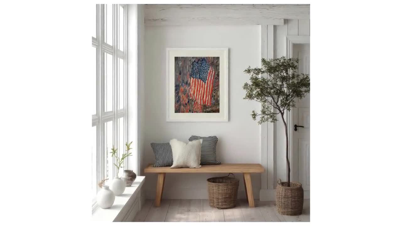 American Flag Wall Art, Oil Painting, Fourth of July Print, Summer