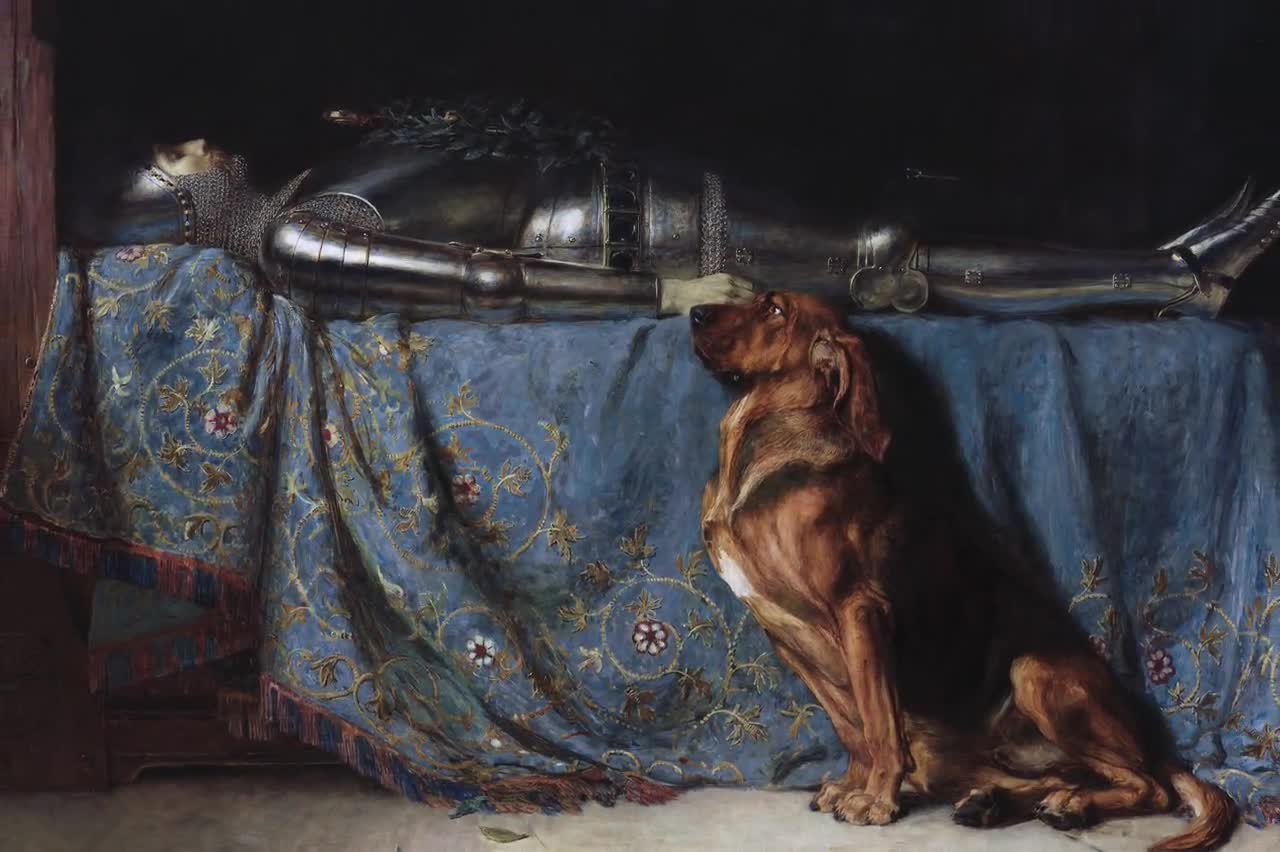 Briton Rivière Requiescat Print: Victorian Knight and Dog Art