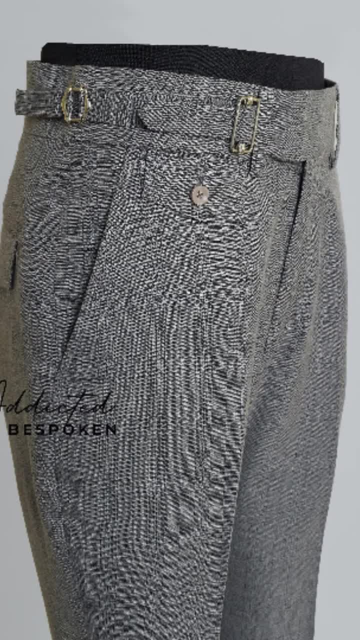Men Tailor Made Grey Cotton Gurkha Dress Pant Side Adjuster With