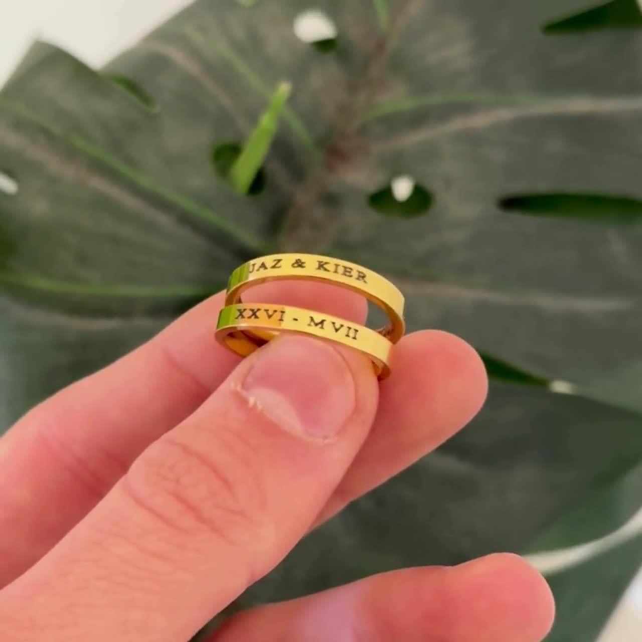 18金刻印リング、結婚祝い、パーソナライズされた重ね付けリング、男性
