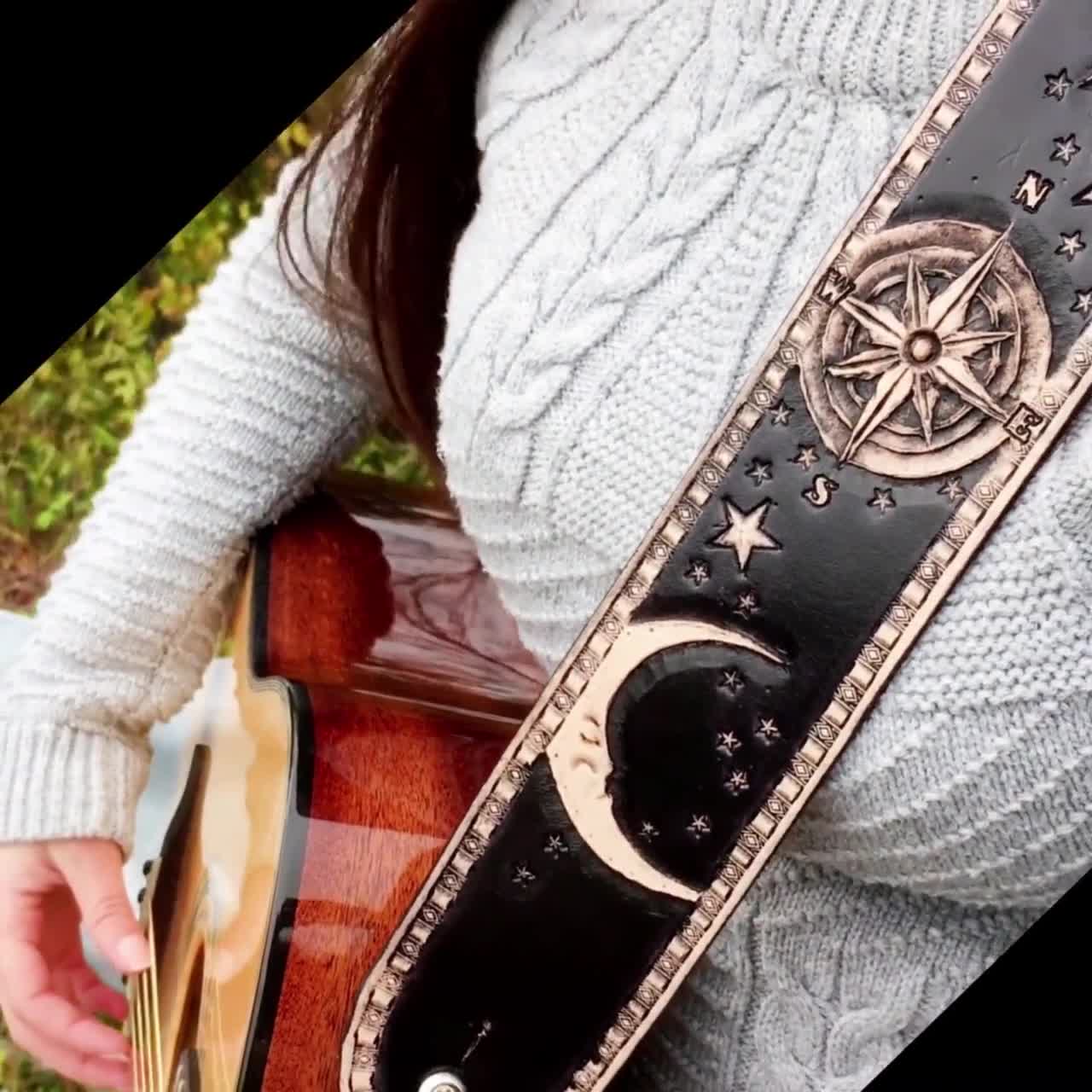 Personalized Roses Leather Guitar Strap 2.5 Wide, Hand Tooled & Adjustable  for Acoustic or Electric Guitars 