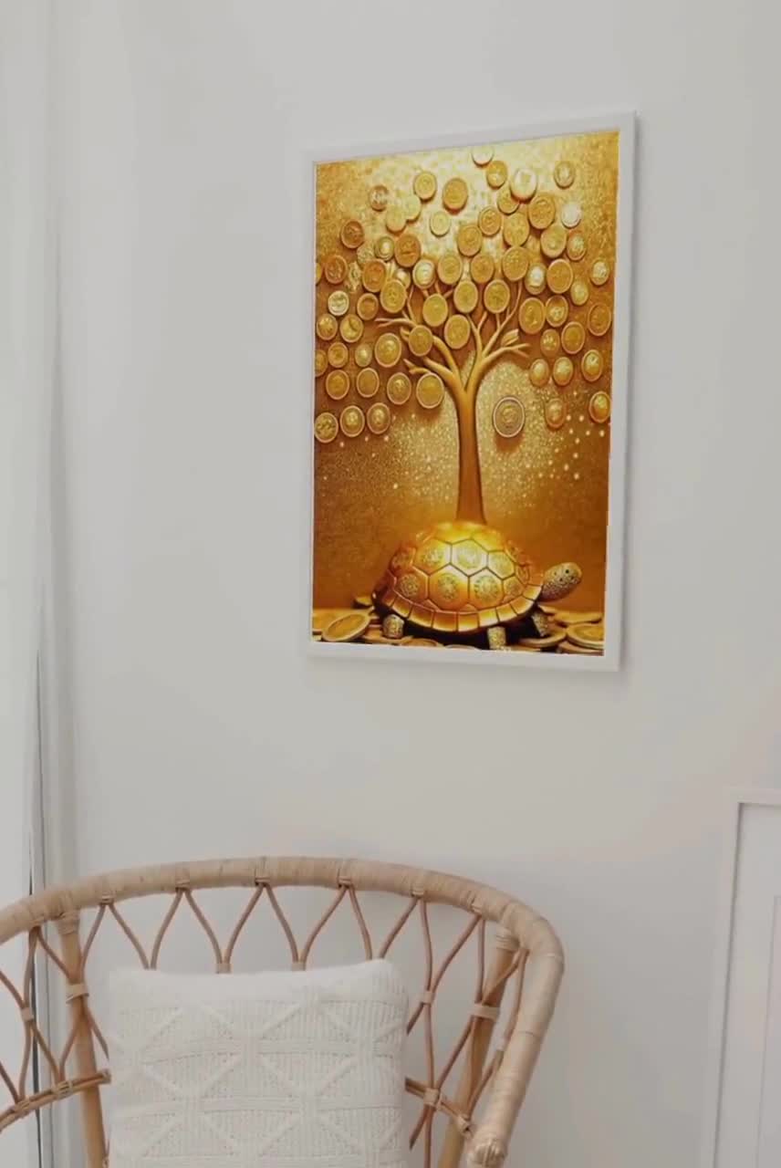 DivaFrames Golden Money Tree – Quadro Vastu In Cornice Di Legno A4 (20,3x30,5 Cm) Per Prosperità