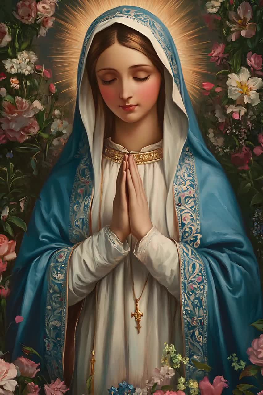 聖母マリアの版画、聖母マリアの静かな祝福、カトリックのキリスト教の