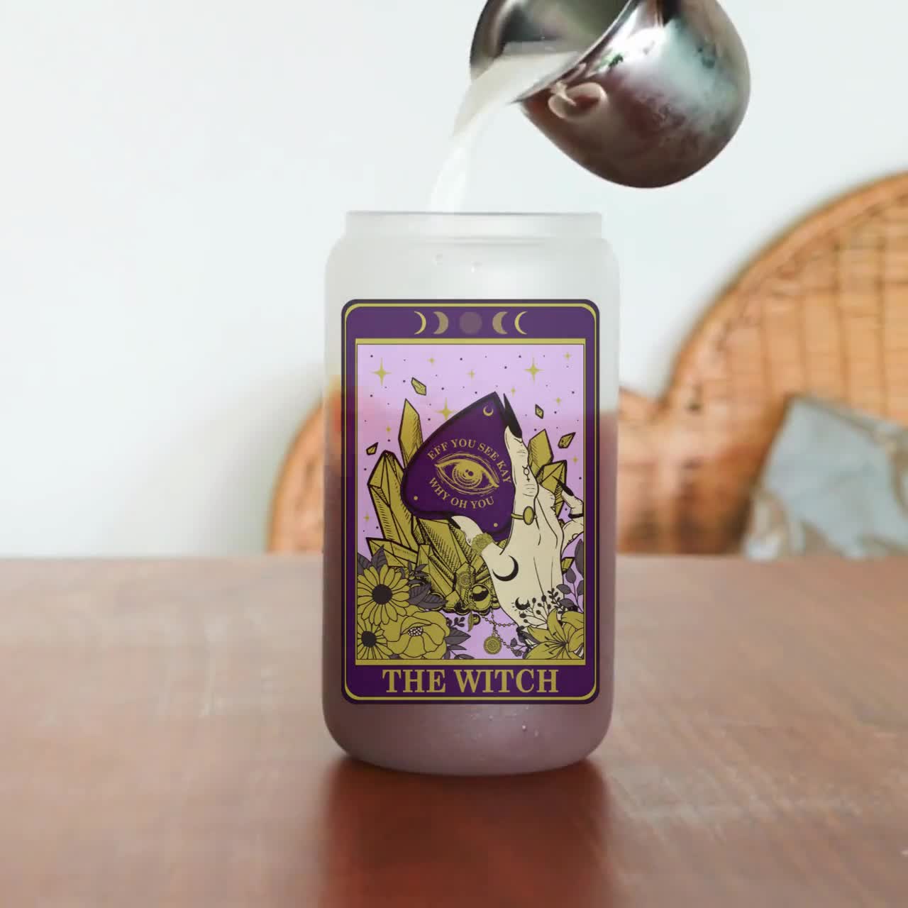 The Mom Tarot Card Iced Coffee Glass Tumbler Funny Mystic Celestial Witchy Spiritual  Gifts Trendy Cups Witch Boho Halloween Mama New Parent 