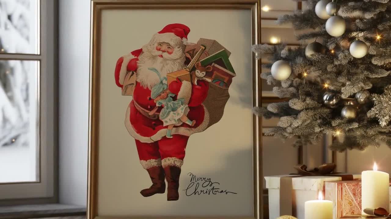 ヴィンテージサンタクロースアートプリント：レトロなクリスマス