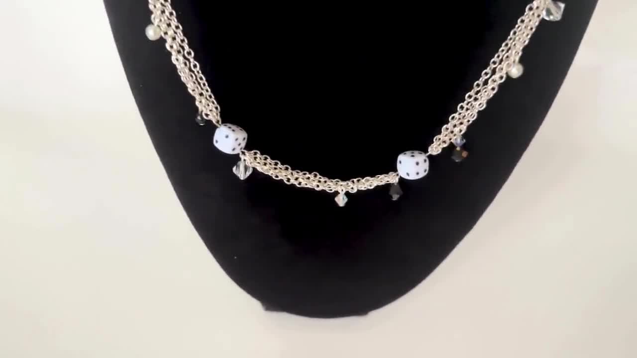 Silver Dice Chain Necklace, Y2K Necklace, Silver Cable Chain