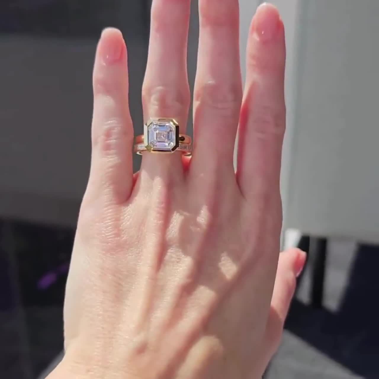 4.00ct Asscher Lab Grown Diamond Bezel Set Engagement Ring