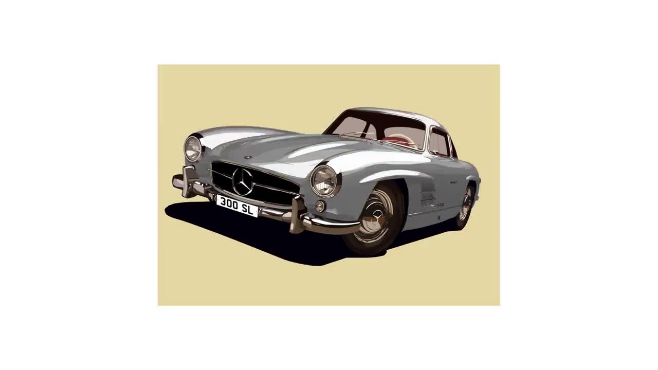 POSTER - Mercedes 300SL Gullwing W198 - Vector Art - Highly