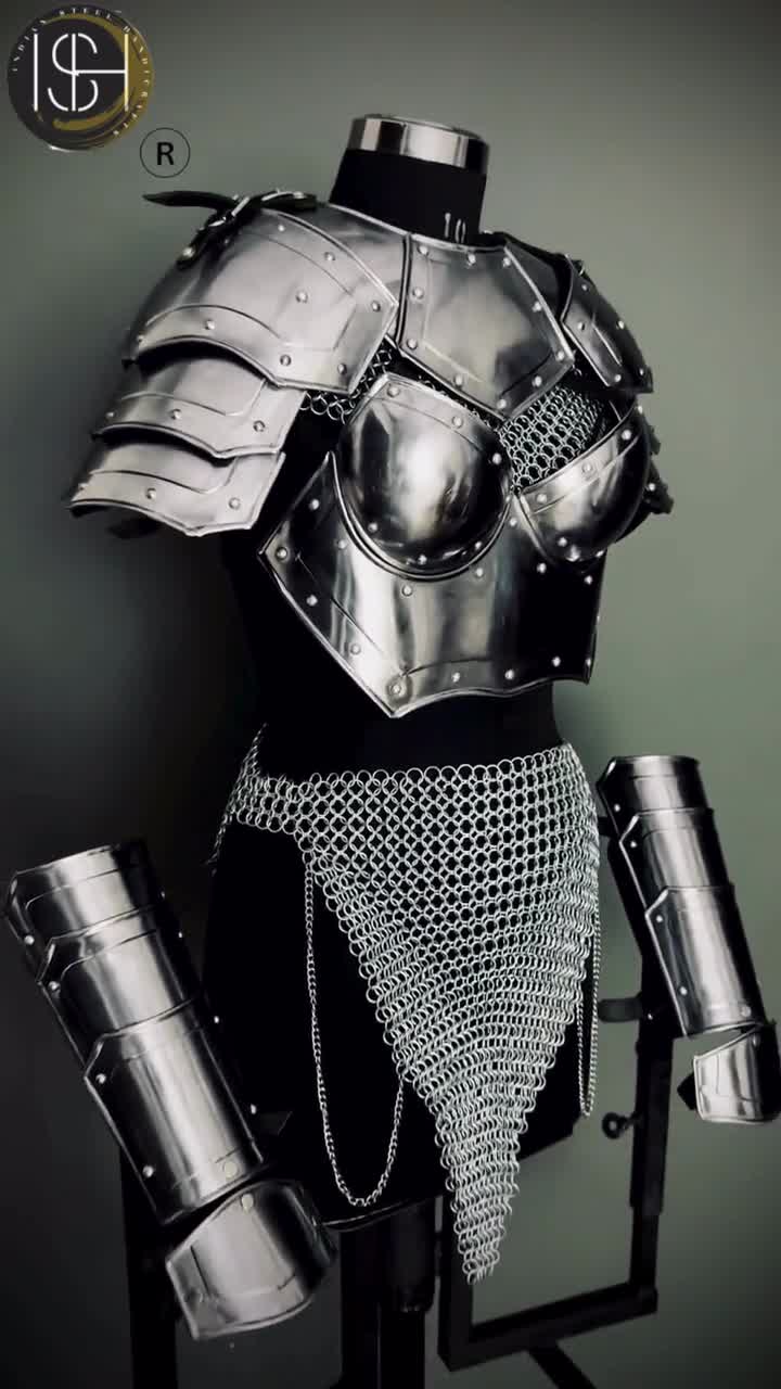 中世の女性用チェーンメイルアーマーセット：SCA LARP 女性騎士