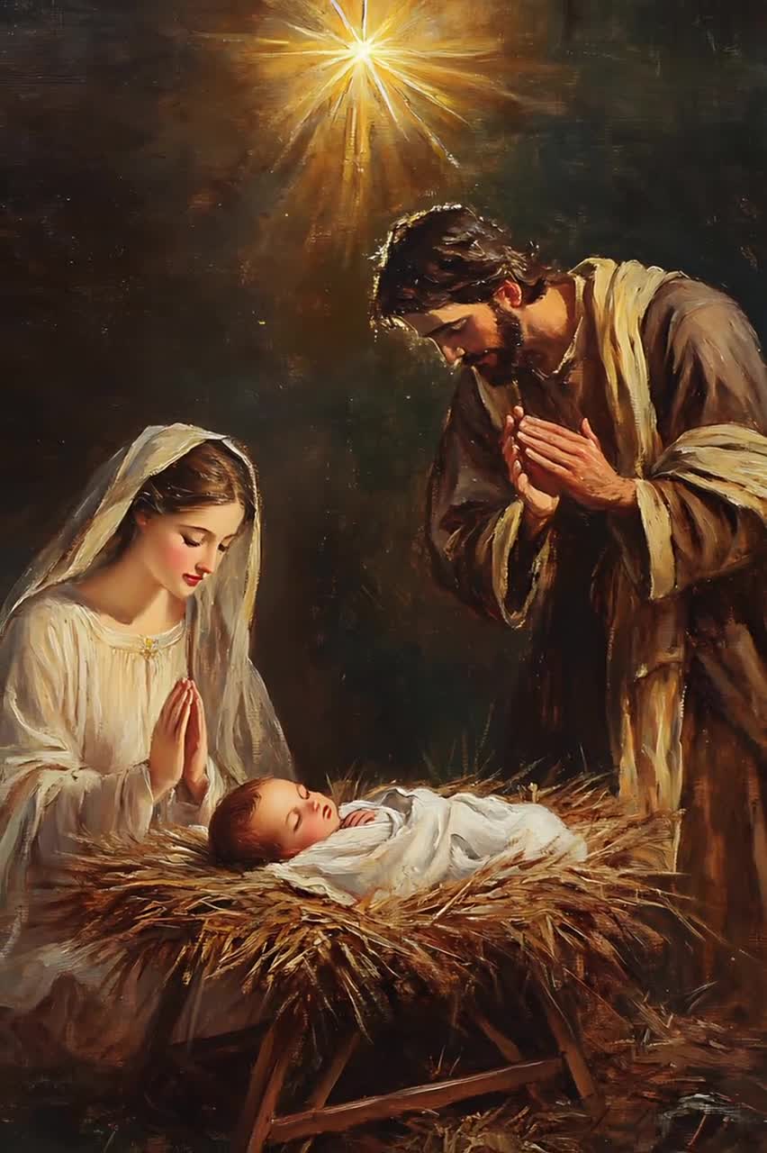 キリスト降誕の場面のプリント：ベツレヘムのイエス、キリスト教の