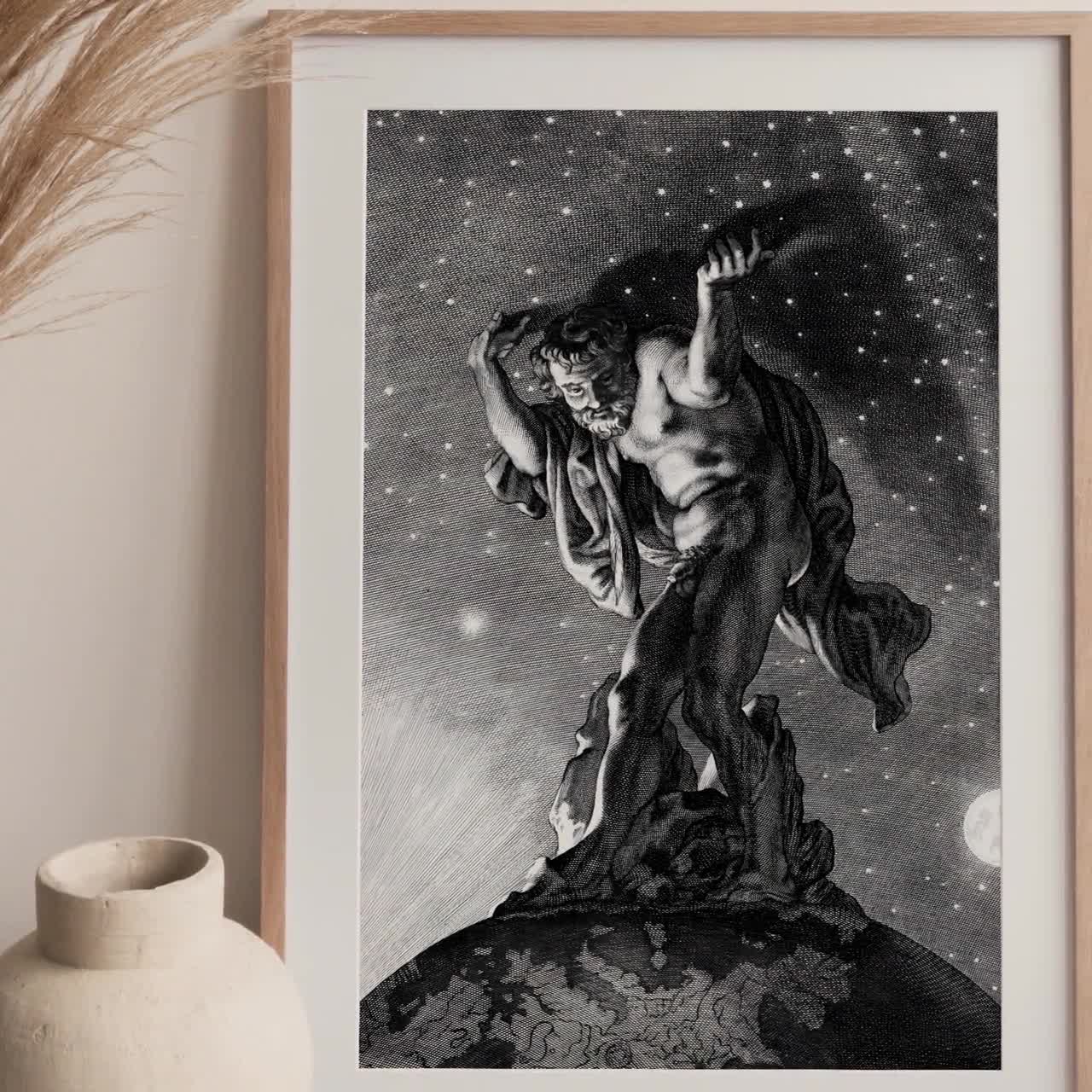 Atlas Holding Sky Print – Vintage Greek Mythology Art (digital