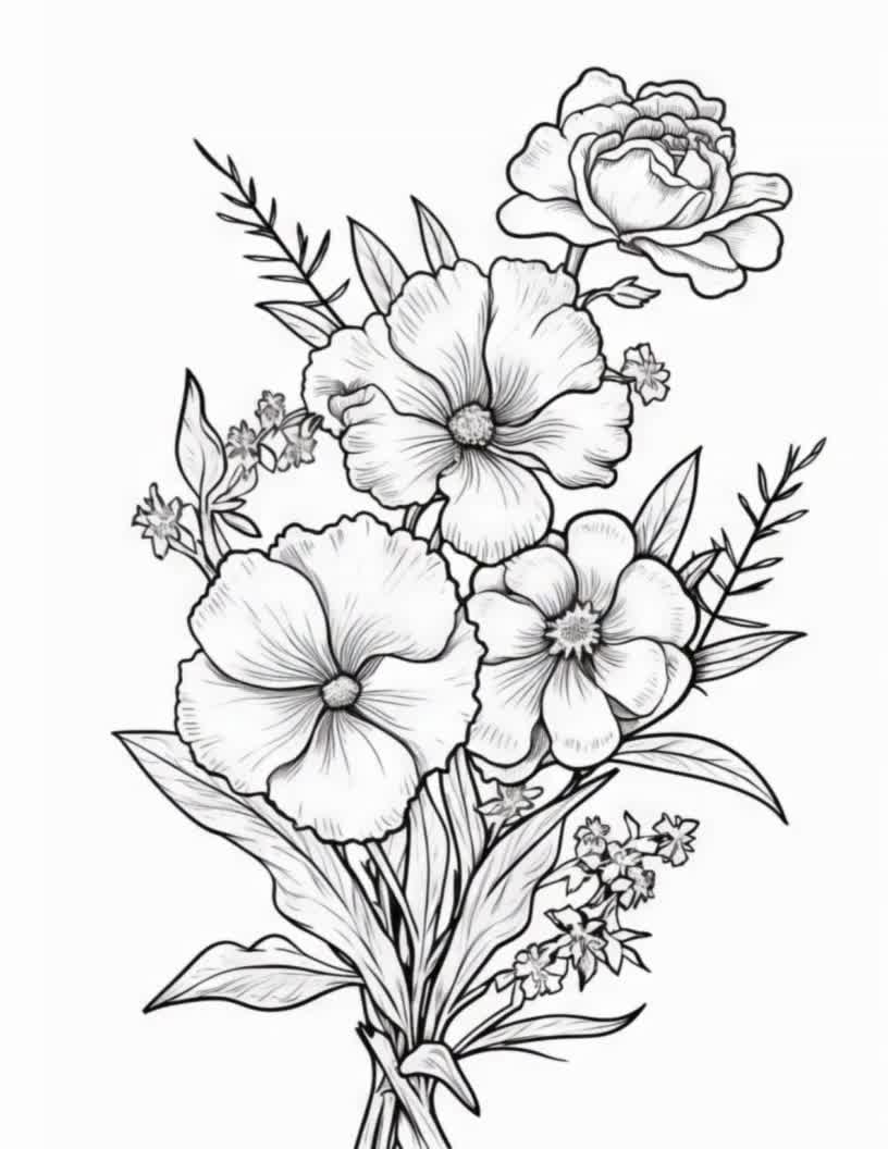 花の塗り絵：ストレス解消アート、印刷可能なデザイン24点（PDFダウンロード）, image size:816x1056