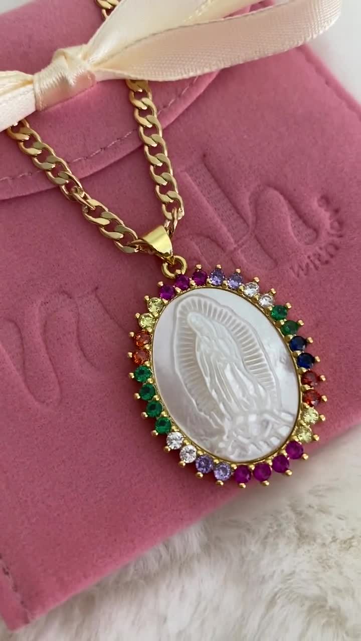 MXArtsCrafts Virgen de Guadalupe ronde gouden medaille ketting, 14k goldfilled ketting ketting Virgen de Guadalupe hanger, Maagd Maria charme ketting, religieuze sieraden, Cadena Virgen de Guadalupe