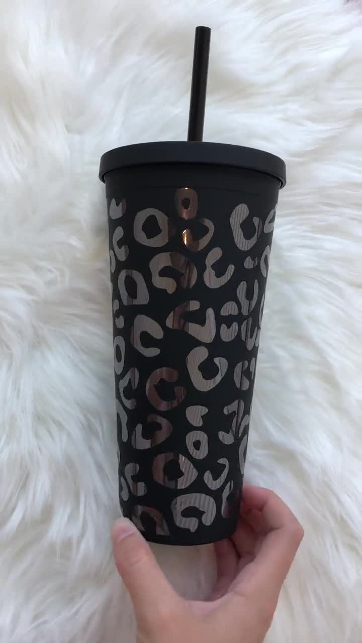 Leopard Tumbler Matte Water Bottle With Straw Holographic 