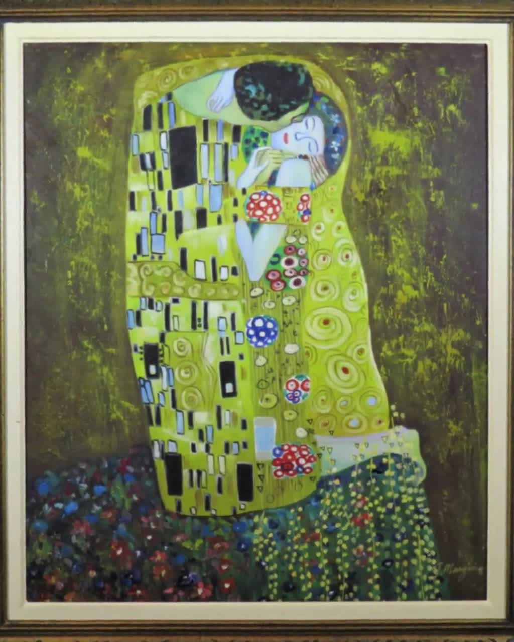 Reproduction Framed Painting of 'the Kiss' After Gustav