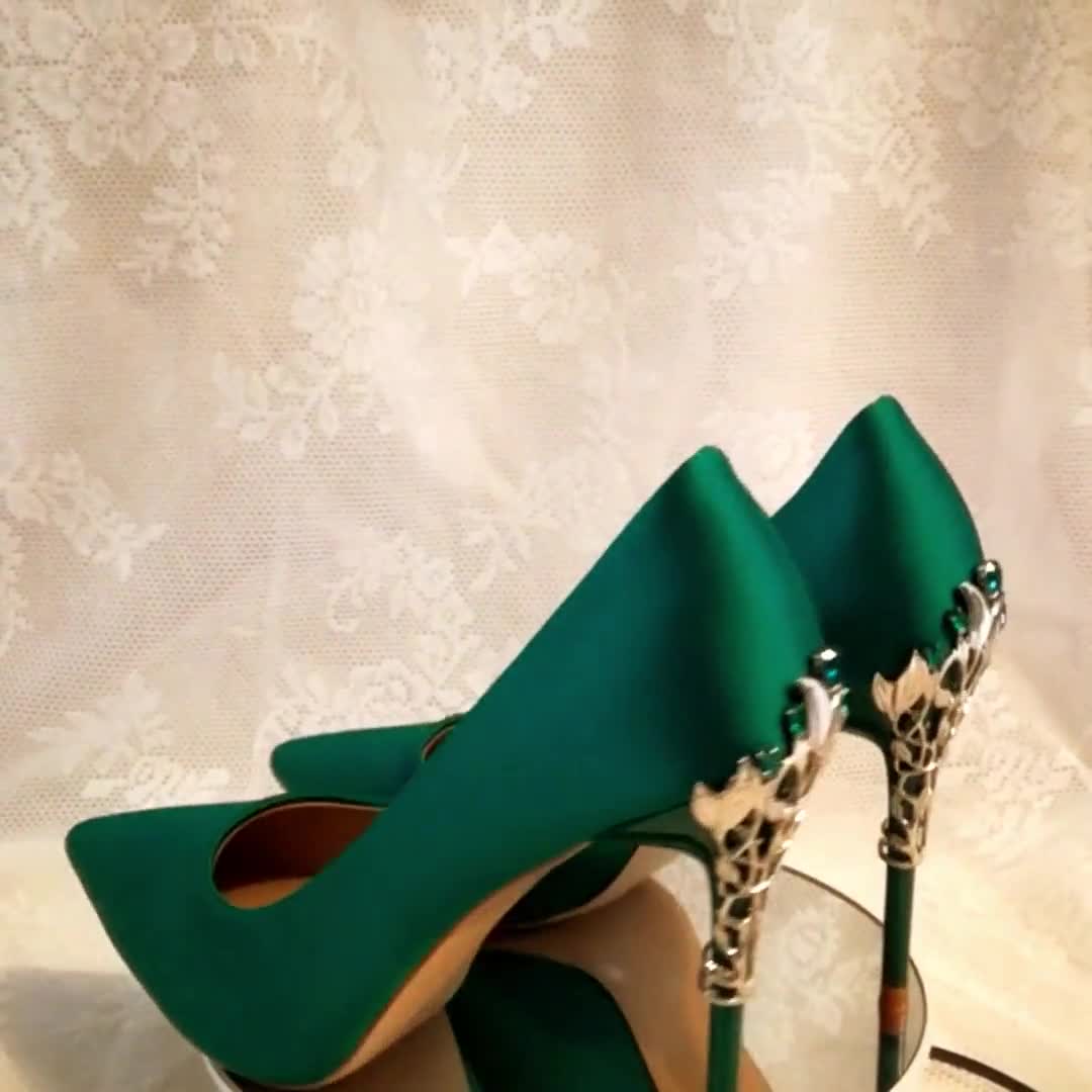 Dark green satin shoes hotsell