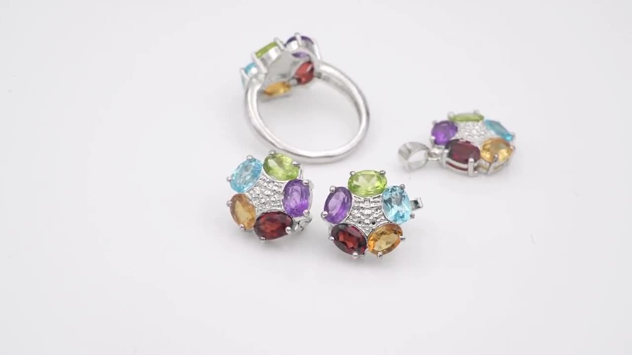 マルチジェムストーン スターリングシルバーペンダントセット