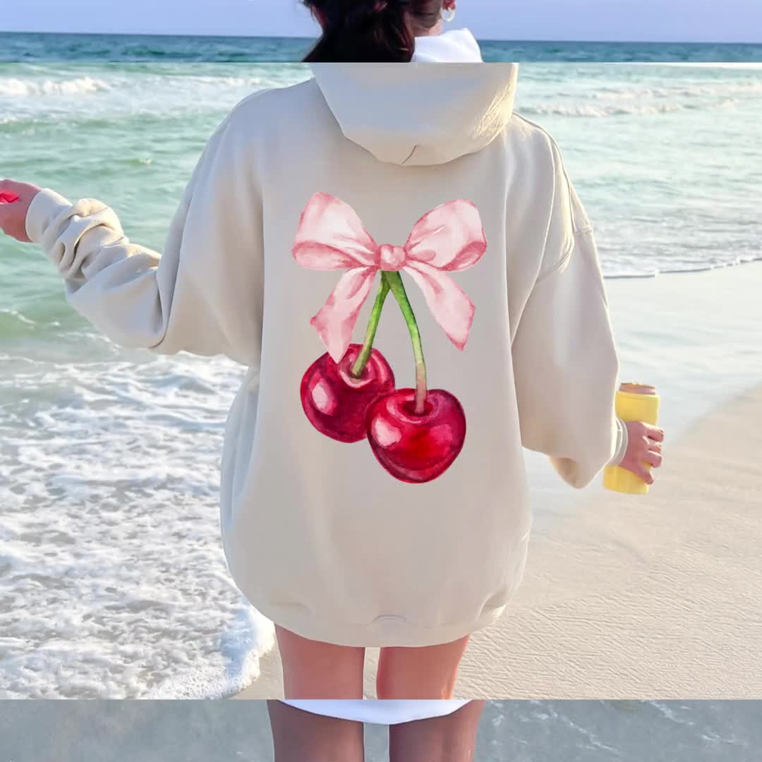 Coquette Cherry Hoodie: Bow Ribbon, Trendy Pullover - Etsy