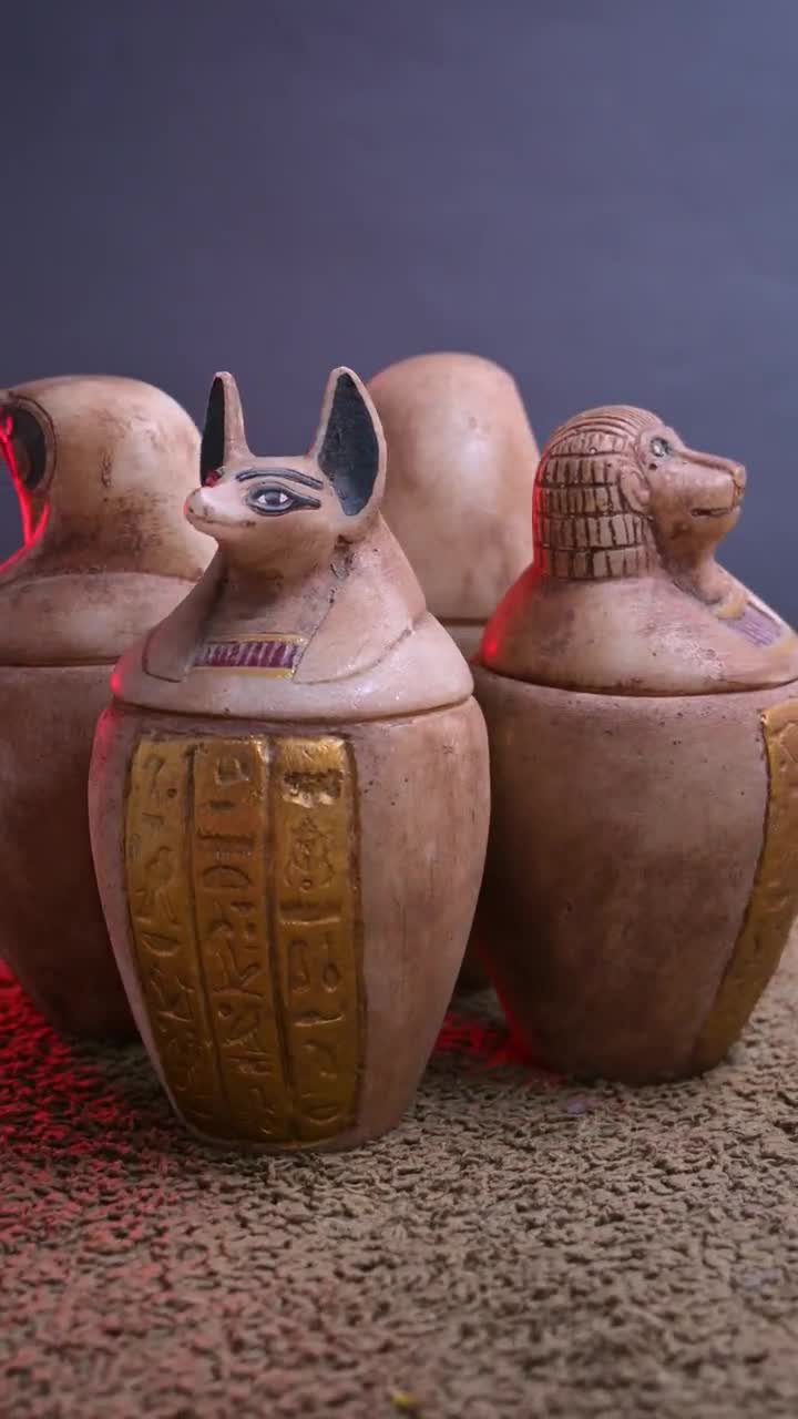 エジプトのカノプス壺：ホルスの息子たち、大理石製、4個セット - Etsy