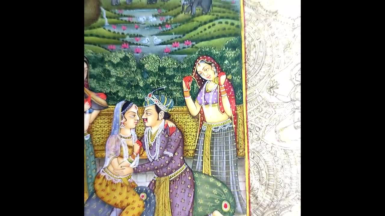 インド細密画、マハラジャとマハラニ、ムガル美術、壁掛け、結婚祝い