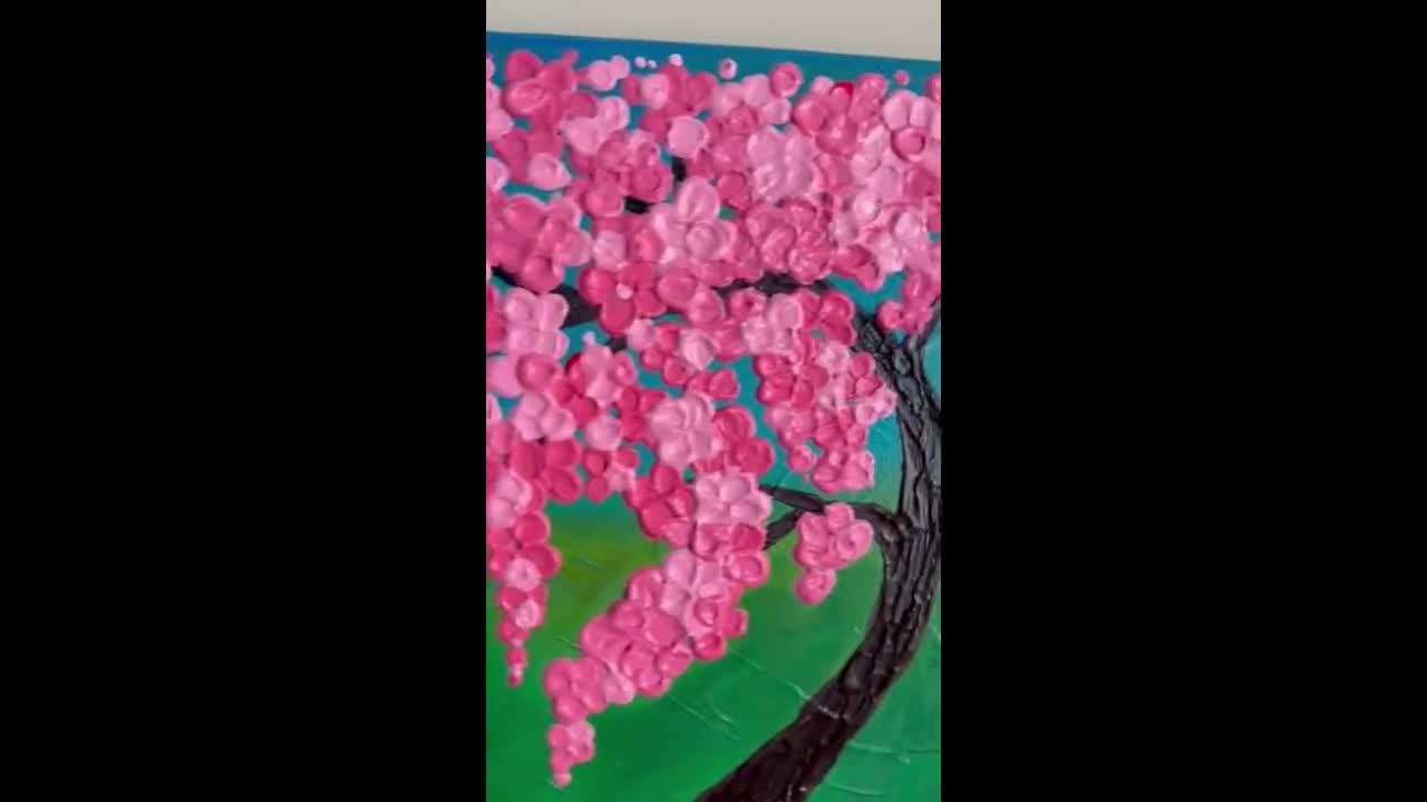 Textured Cherry Blossom Tree Painting: Original Acrylic Art, 8x8