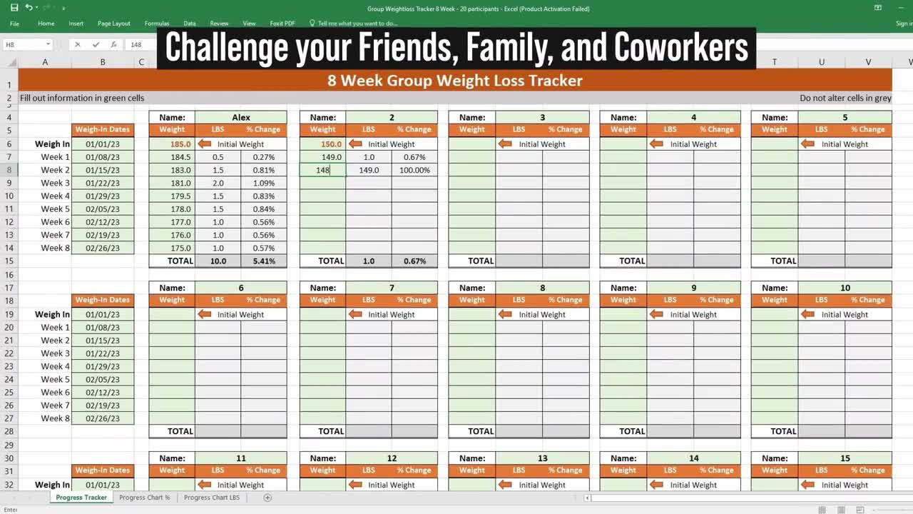 Free Group Weight Tracker Template For Excel