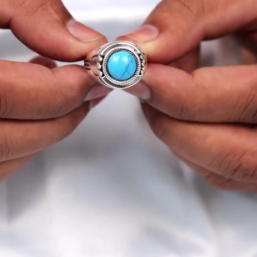 Anello Fatto A Mano Con Pietra Preziosa Turchese - Gioielli - Foto 6