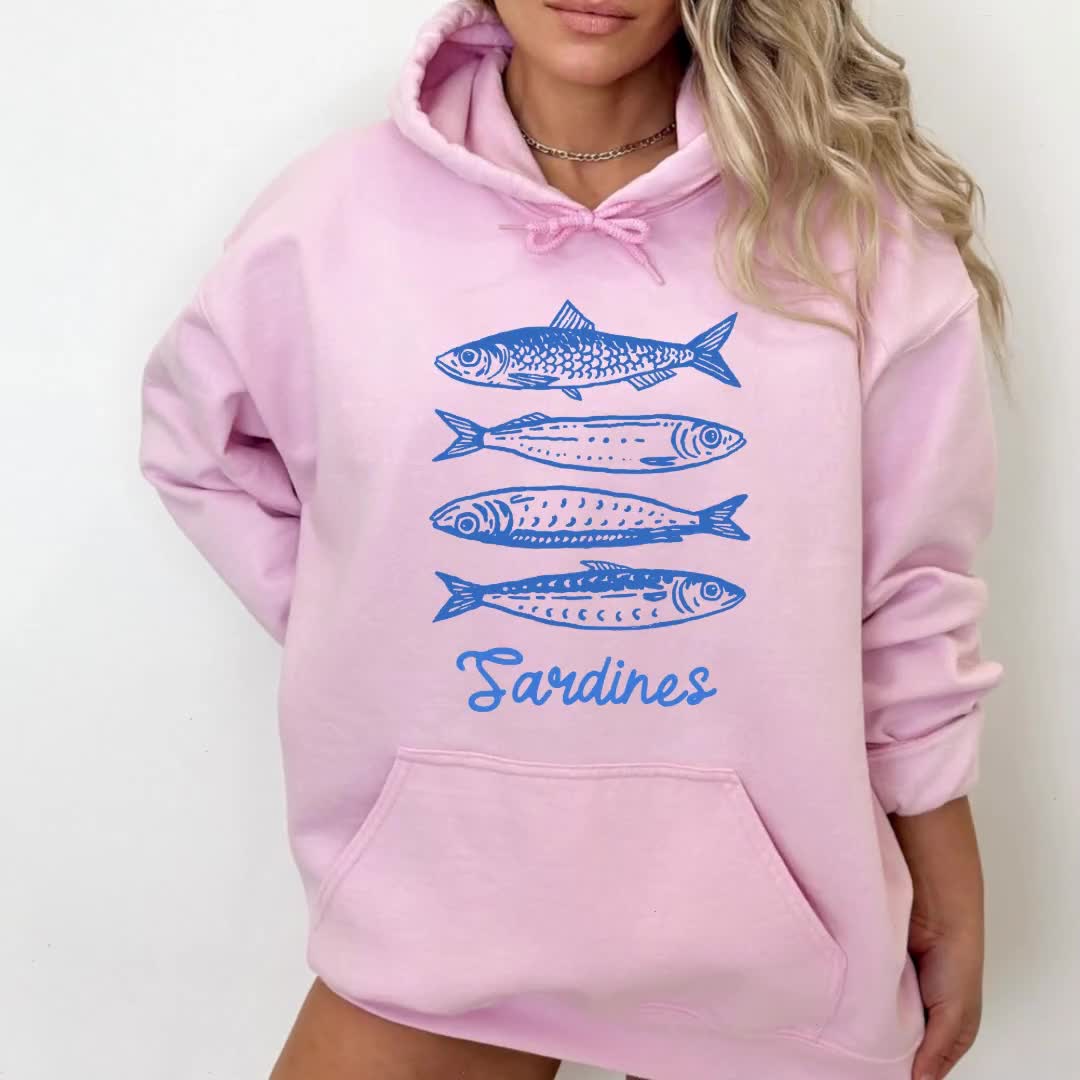Sardines Sweatshirt, Fish Crewneck, Vintage Sardine, Coastal Aesthetic, Fish Sweater, Retro European,Foodie Hoodie,Travel Sweater,Preppy Top video poster