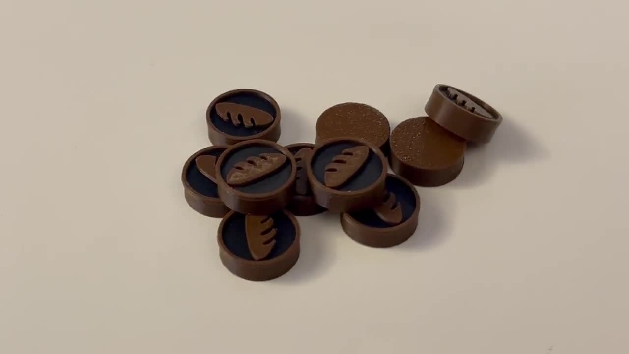 Fichas genéricas para el juego del pan – Piezas de juego de mesa impresas en 3D video poster