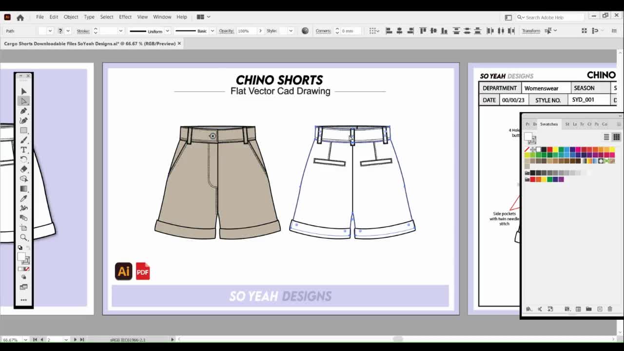 Womens Casual Chino Shorts Fashion Flat Sketch - Fashion